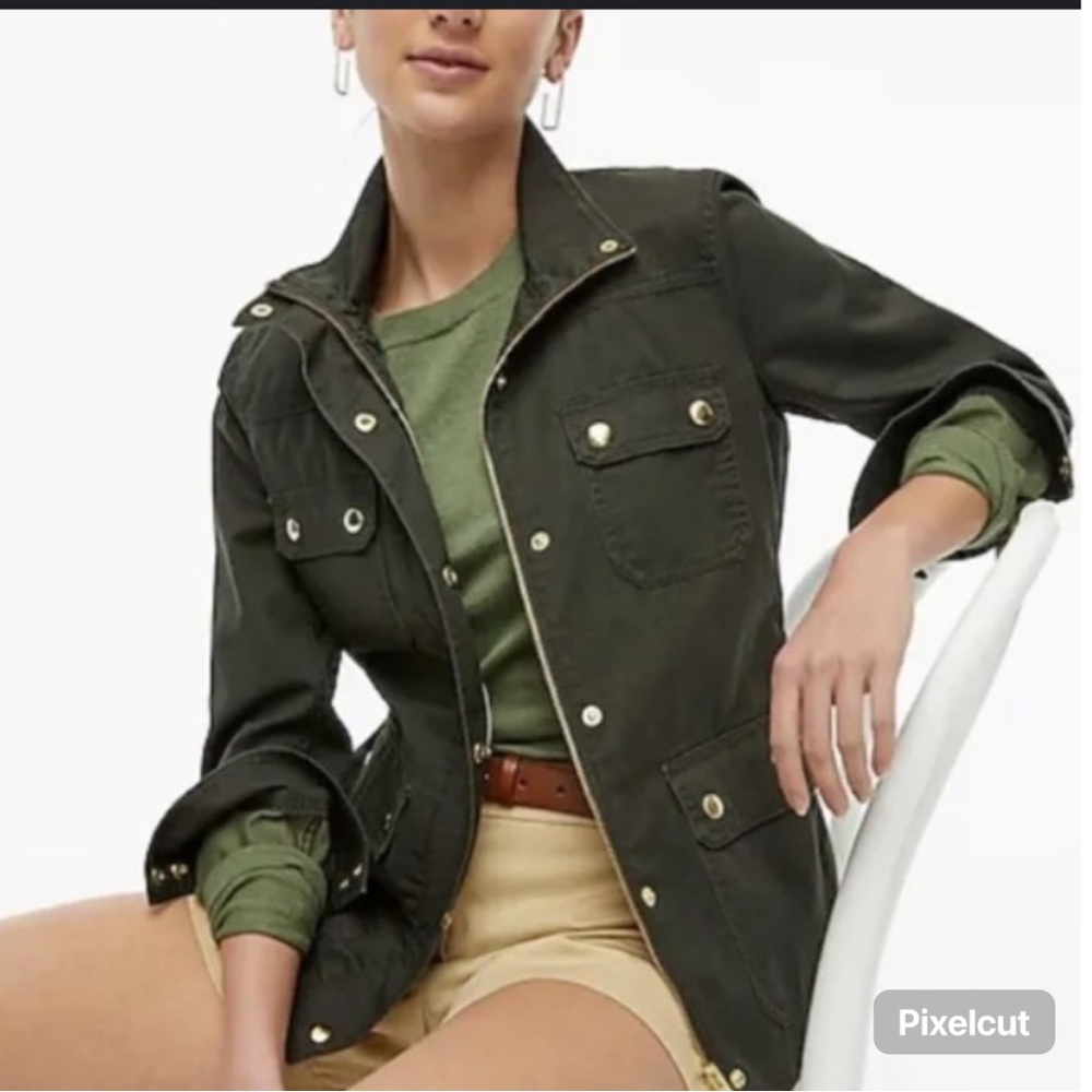 J. Crew Green Twill Field Jacket with Gold buttons - Picture 15 of 15